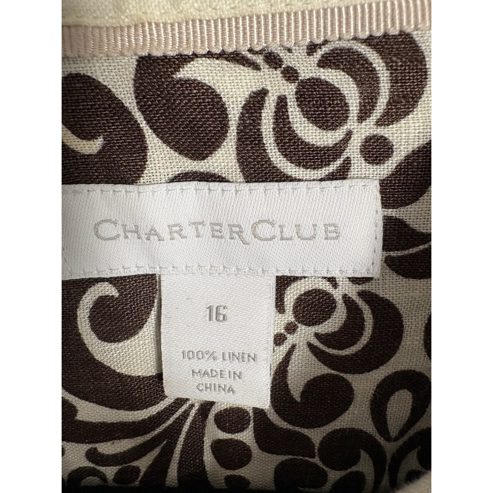 Charter Club Womens 100% Linen Blouse Size 16 Brown Floral Button Up Long Sleeve - Picture 6 of 7